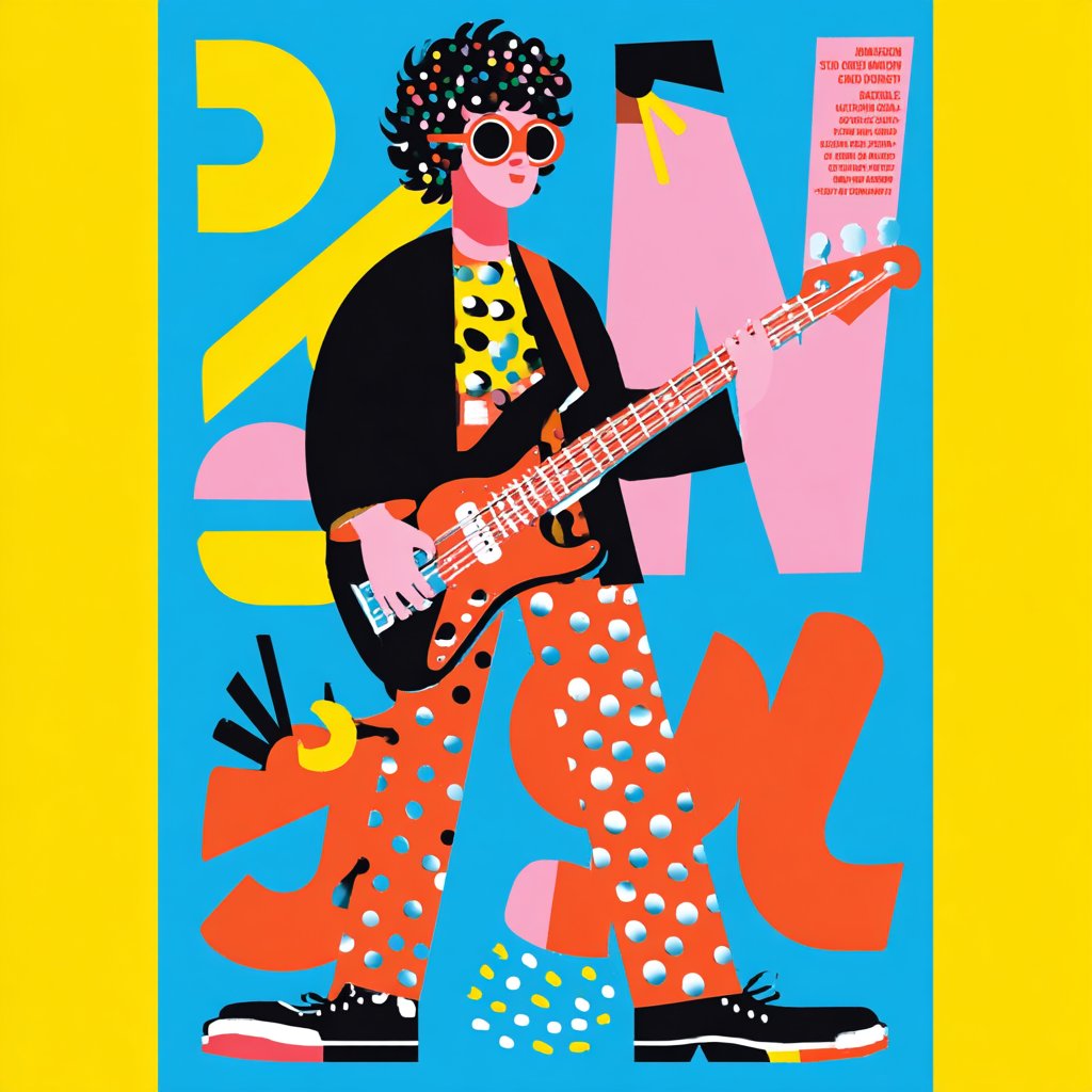 This style features bold, flat graphics with high-contrast colors, incorporating rhythmic patterns, animal prints, and dense floral designs for a lively modern pop-art aesthetic.