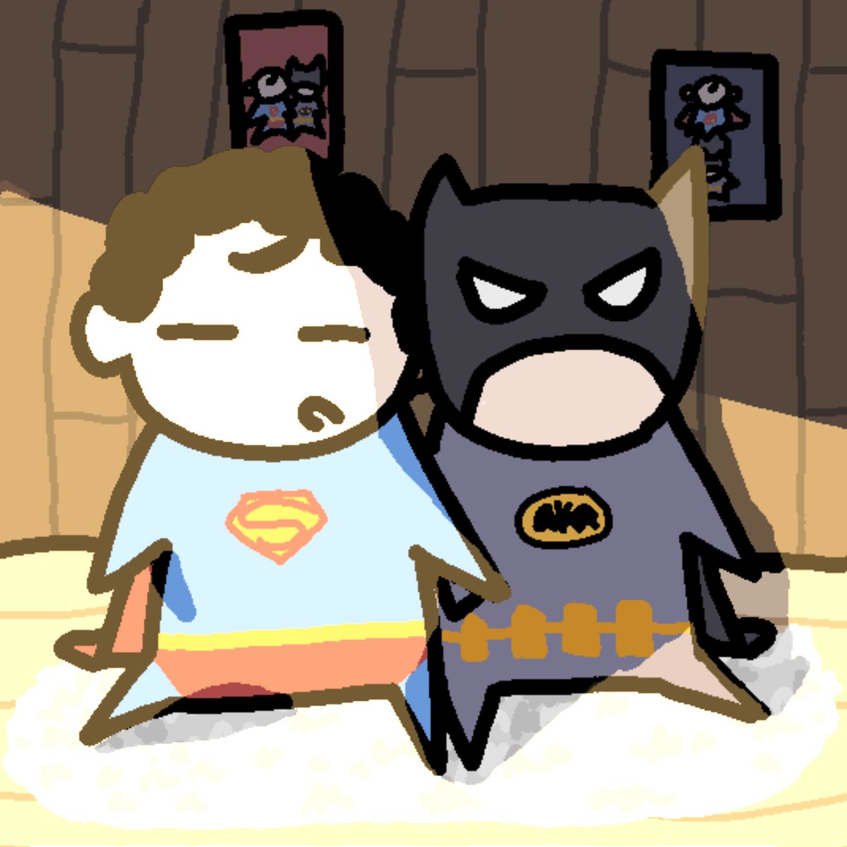 yspcrbb's tweet image. #superbat
Superman and Batman sleep together under the sunlight.