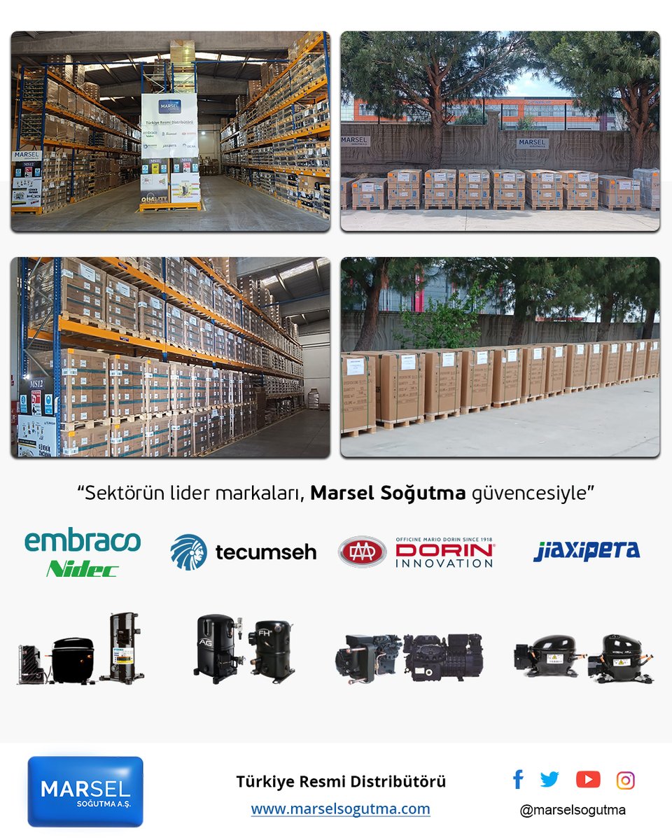 Sektörün lider markaları, Marsel Soğutma güvencesiyle.Güçlü stok altyapımız ve yaygın hizmet ağımızla müşterilerimizin ihtiyaçlarına hızlı ve güvenilir çözümler sunuyoruz. Kompresör siparişleriniz için satış ekibimizle iletişime geçebilirsiniz
#embraco #tecumseh #dorin #jiaxipera
