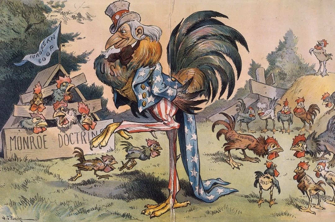 Monroe Doctrine. Read all about it! 
Pay attention in History Class kids, and stop drinking the kool-aid. 
Trump is and has always been a PoS, but he actually has more right to intervene in Venezuela than China Or Russia. Brush up on your History kiddos.