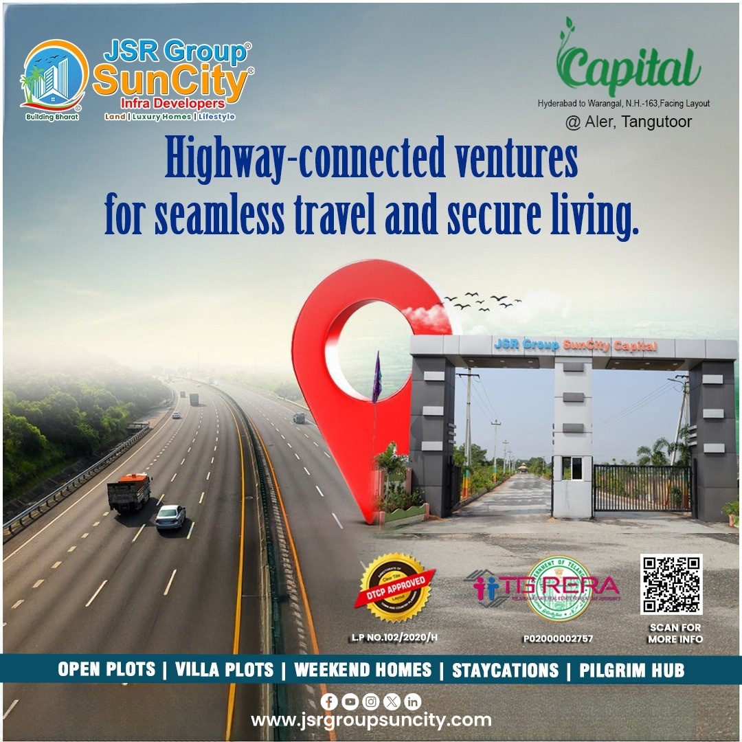 jsrgroup2's tweet image. Seamless connectivity. Secure living. Smarter investment. 🛣️
Discover SunCity Capital by JSR Group SunCity — DTCP &amp;amp; TS RERA-approved highway-facing plots on NH-163 at Aler–Tangutoor. Open &amp;amp; villa plots, weekend homes, clear titles, and strong future growth.
#OpenPlots #VillaPlots
