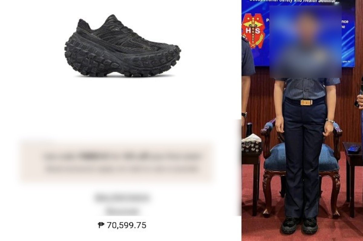 ABSCBNNews's tweet photo. Sinampahan ng reklamong administratibo ang isang heneral ng PNP matapos niyang magsuot ng mamahaling sapatos na nagkakahalaga ng higit P70,000 habang naka-uniporme. (📸: Contributed photos) | via @_KarenDeGuzman https://t.co/VAqVW1hmDa