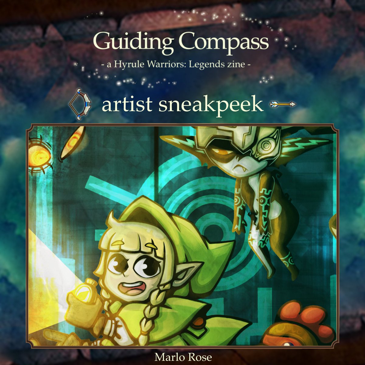 🧭CONTRIBUTOR PREVIEW🧭

From <a href="/MarloHereArt/">Marlo Here 🎨</a> is a charming chibi piece featuring several of Linkle’s companions ongoing with their journey! 

Look forward to the zine release on the 21st of January!