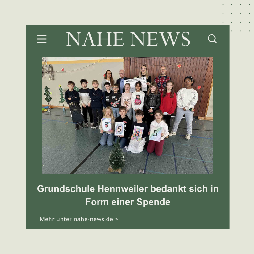 Grundschule Hennweiler bedankt sich in Form einer Spende
nahe-news.de
#nahe #news #rheinlandpfalz #bingernews #birkenfeldernews #kreuznachernews #nahelandnews #naheaktuell #badkreuznach

Folge uns auch auf Instagram <a href="/nahenews/">Nahe-News die Internetzeitung</a>