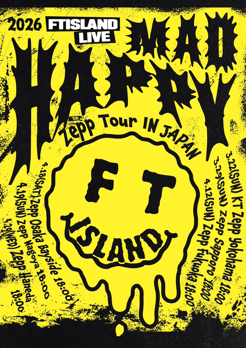 ftisland_japan's tweet photo. ＼2026 FTISLAND LIVE ’MAD HAPPY‘ Zepp Tour IN JAPAN／
Primadonna Japan先行申込受付スタート‼︎📢

終演後 #FTISLAND に会える『ハイタッチ会』に抽選で合計1,200名様をご招待❣️

🗓受付期間：~2/1(日) 23:59

🔗詳細はこちら
https://t.co/9HagpZ7Vtg

#MAD_HAPPY https://t.co/77oTGqYSrN