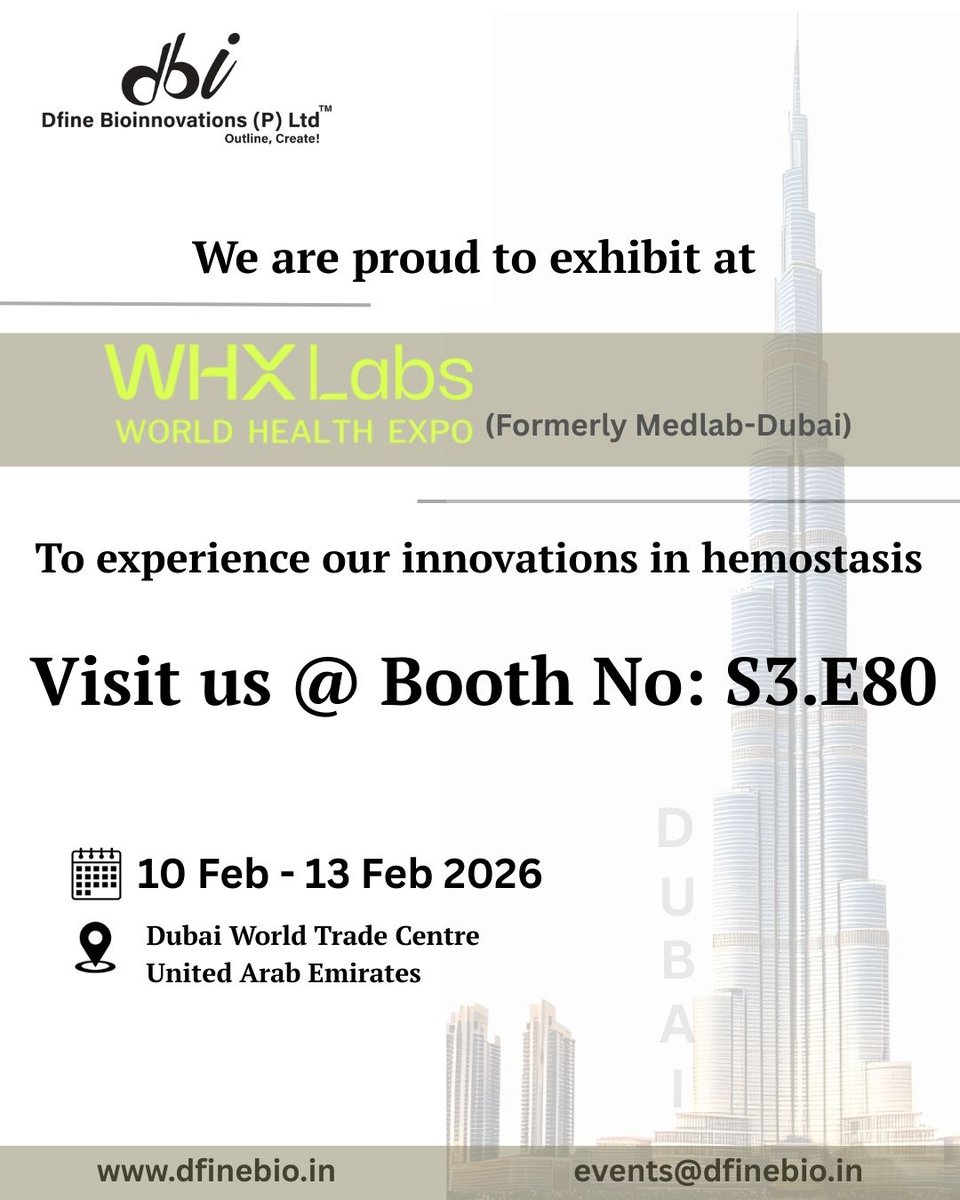 Dfinebio's tweet photo. WE ARE EXHIBITING AT WHX EXP0 2026. Meet changemakers at World Health Expo Labs in Dubai...the world's largest medical expo.  For enquiries, please contact us at events@dfinebio.in or respond to this post. 
We would be pleased to have you visit our booth. https://t.co/1PQbZOvThI