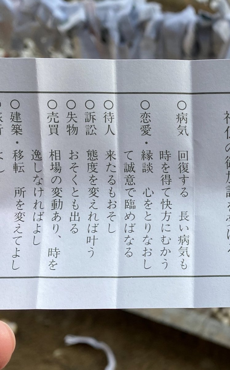 神社にてお肌の調子が寛解しますようにとお願い おみくじ引いたら
