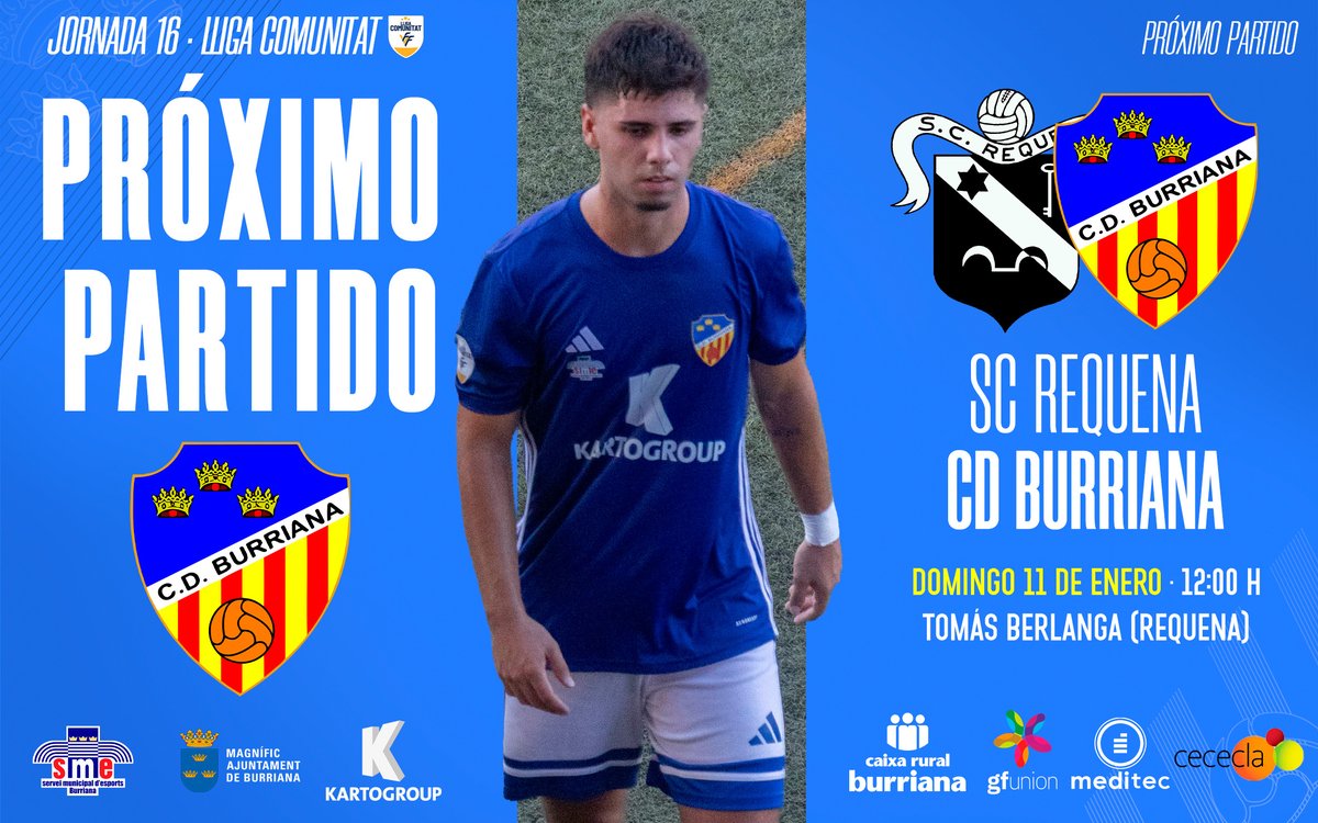 𝗣𝗥𝗢́𝗫𝗜𝗠𝗢 𝗣𝗔𝗥𝗧𝗜𝗗𝗢. ⚔️

🛫 Comenzamos el 2️⃣0️⃣2️⃣6️⃣ visitando la cuna de la DO Utiel-Requena, con el ánimo de traernos los 3 puntos a casa.️

¡A por todas, equipo! 🤜🏻🤛🏻💙

#ElBurrianaEsFaSentir