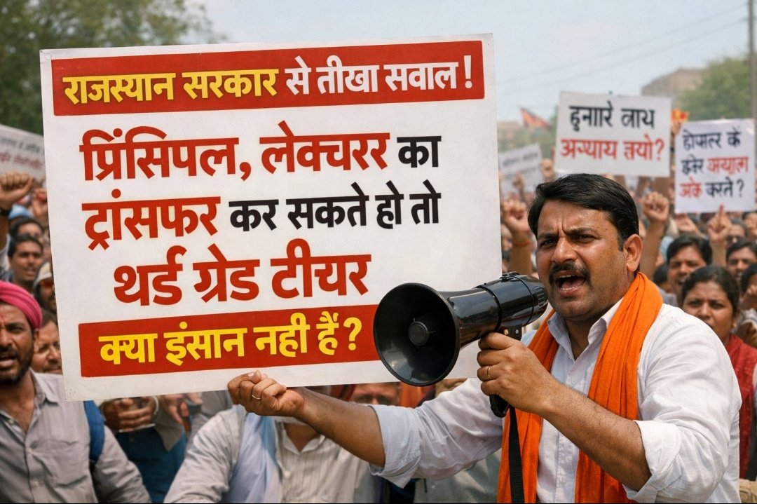 सभी वर्ग के शिक्षकों के ट्रांसफर हो रहे हैं।
पर 3rd ग्रेड शिक्षकों पर सरकार का बिल्कुल ध्यान नहीं है।
कब तक सरकार ऐसे भेदभाव करती रहेगी। जल्द से जल्द 3rd ग्रेड के लिए तबादले खोले। #3rdG_शिक्षक_मांगे_ट्रांसफर
#शिक्षक_मांगे_स्थानांतरण 
<a href="/mahala_hare8161/">MAHALA HARENDRA (rajasthan)</a> <a href="/DrRanjeetMeena/">Dr.Ranjeet Meena</a> 
<a href="/JATbera1/">Bhera ram</a>