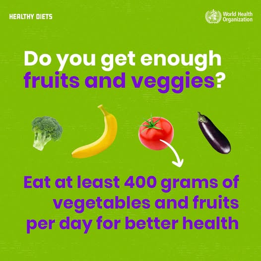 WHOWPRO's tweet photo. Do you eat enough fruits &amp; veggies❓

Eat at least 400 grams or about 5 portions of vegetables &amp; fruits per day for better health.

This #NewYear, make healthy diets part of your daily routine. https://t.co/DumjfxgYIu