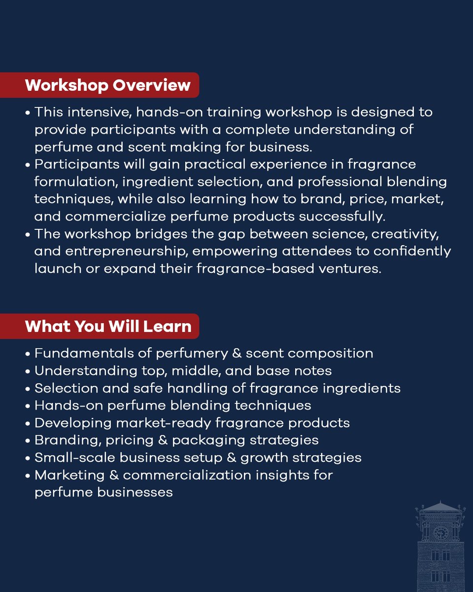 riaz453's tweet photo. Announcement
Hands-on Training Workshop: Perfume and Scent Making for Business along with Marketing and Commercialization Strategies

Registration Details
Fee: PKR 1,000
Certificate: Provided to all participants
Registration Link: https://t.co/nHWBAgD6iM https://t.co/Fp8PL5fA9d