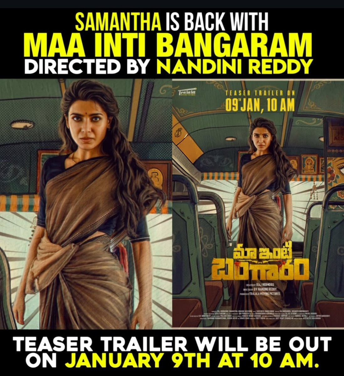 PhantomOfPixels's tweet photo. 🔥 Samantha is BACK! 🔥
Power, pride &amp; pure fire 💥
MAA INTI BANGARAM teaser trailer drops on Jan 9th at 10 AM ⏰
Can’t wait for this mass comeback! 🔥🔥

#Samantha #MaaIntiBangaram #TeaserTrailer #TeluguCinema #IndianCinema #ComebackQueen https://t.co/7kxTH9lqHD