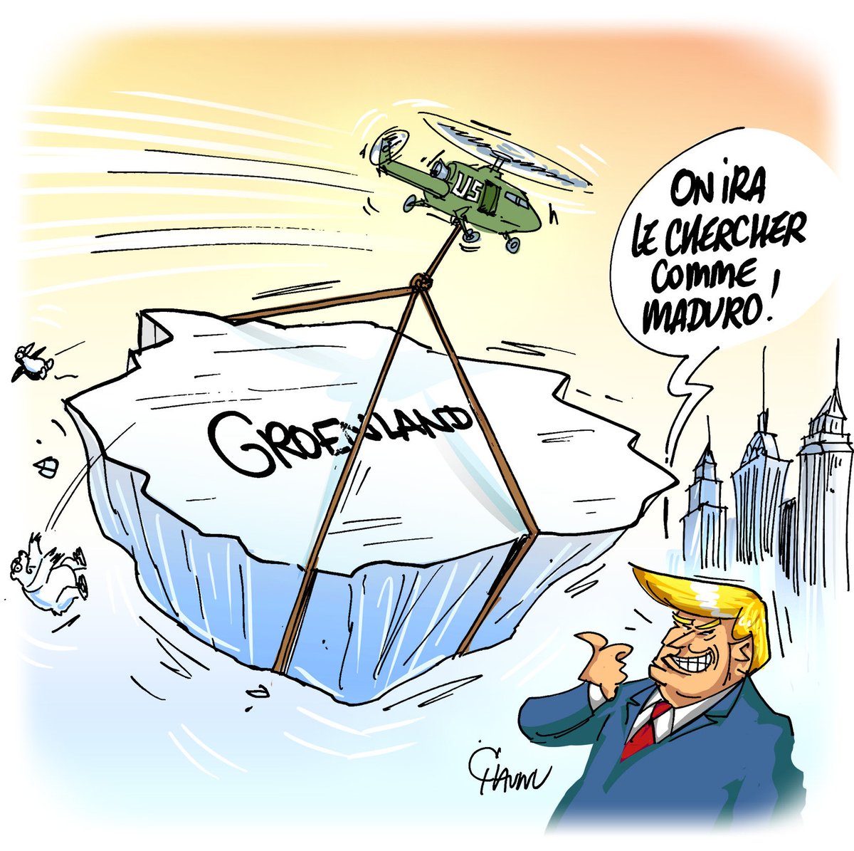 ✏️ dessin du jour pour <a href="/_lunion/">L'union</a> Donald Trump pense à utiliser l’armée pour s’emparer du Groenland #trump #actu #groenland