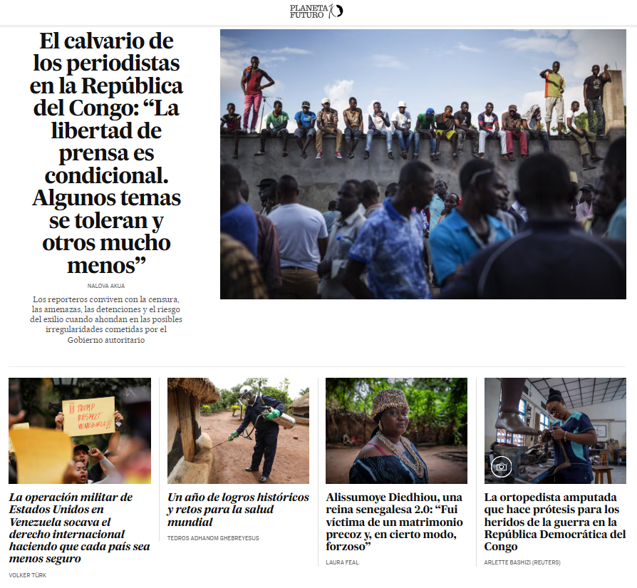 Hoy en #Portada 

📰El calvario de los periodistas en la República del Congo: “La libertad de prensa es condicional”

🇻🇪Tribuna | La operación militar de EE UU en Venezuela socava el derecho internacional haciendo que cada país sea menos seguro

Y más en 🔗elpais.com/planeta-futuro/