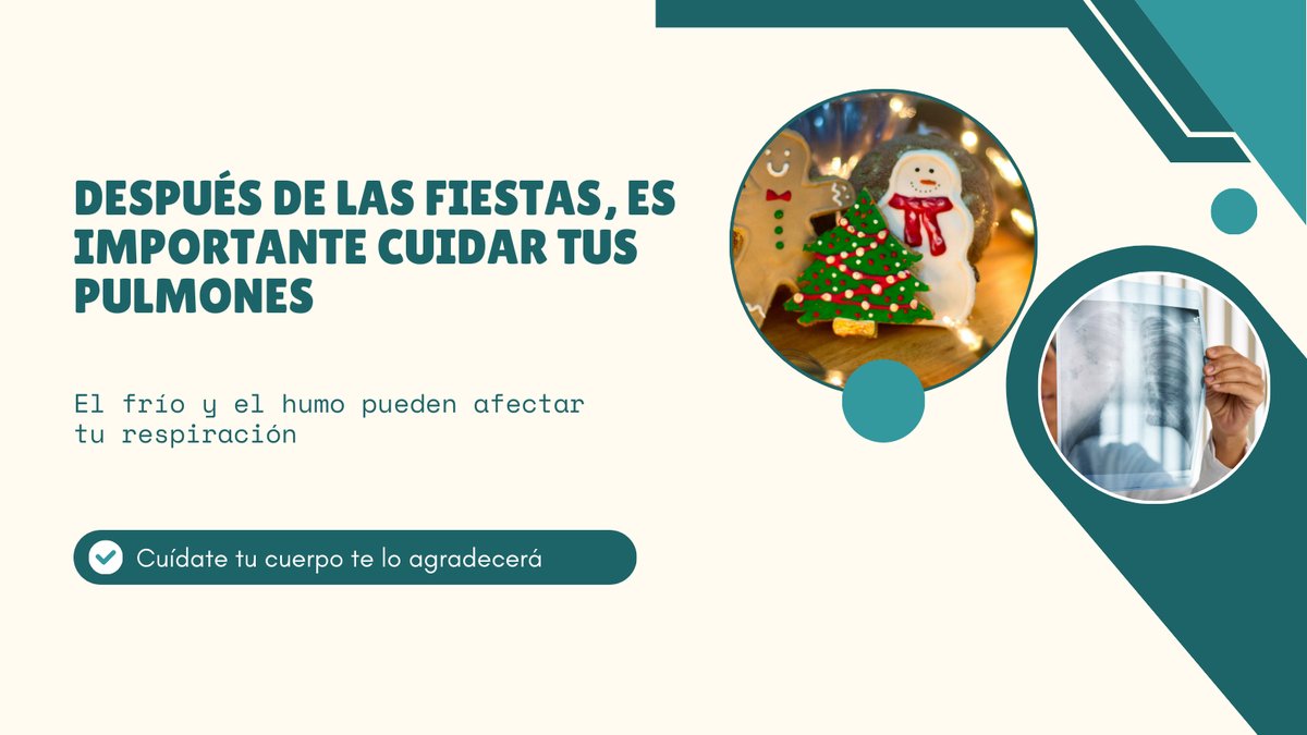 SLRuz's tweet image. 🎄 Tras las fiestas, los pulmones pueden resentirse por el humo, el frío y los cambios de rutina.
Retomar hábitos saludables, ventilar espacios y evitar irritantes ayuda a prevenir infecciones respiratorias.
#CuidadoPulmonar #SaludRespiratoria #DrSergioLopezRuz