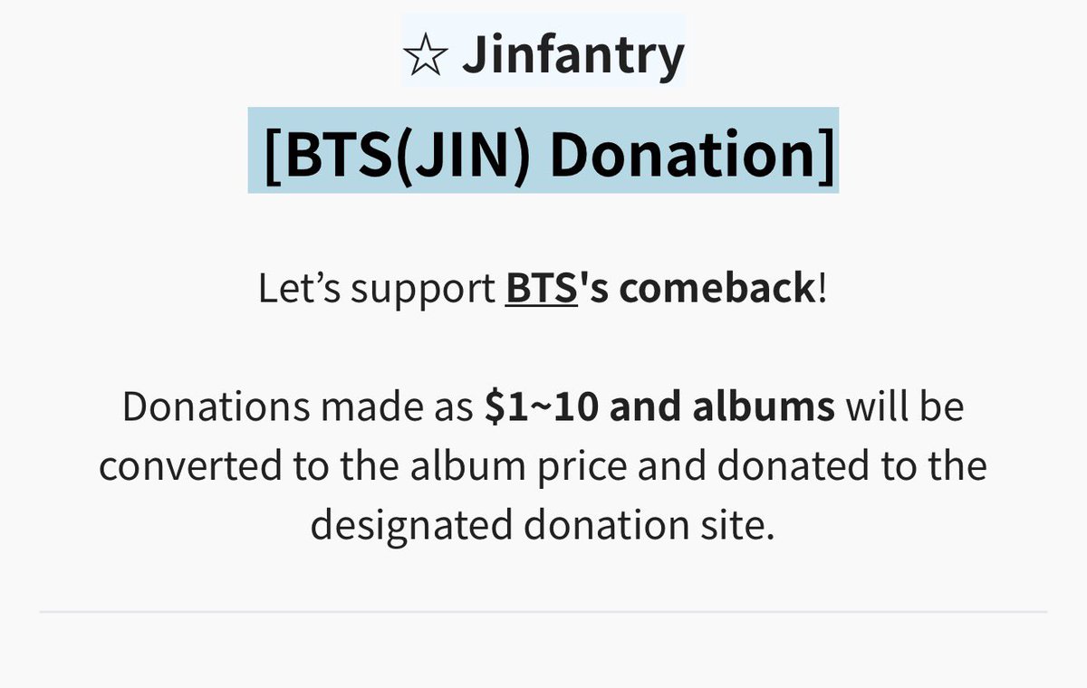 thejinfantry's tweet image. 📣 We’re teaming up with @Ktown4u_com to launch BTS album donations ahead of the pre-order! ☺️

You can donate $1 or $10! 100% goes to album purchases (Korea entity). Albums count toward Hanteo &amp;amp; Circle Charts 📊 💜

🔗 tinyurl.com/2s44k4d