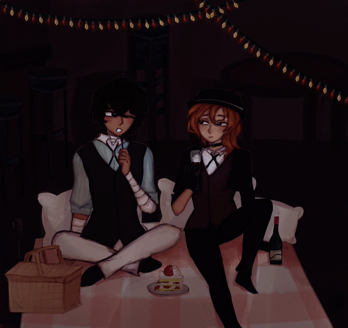 "a party for two" 

Hello!! Happy holidays! Our skk Christmas party prompt art for <a href="/bsdchronicles/">BSD Christmas Chronicles ✨🎁</a> please enjoy the fic the wonderful apatheticcanvas made to accompany it!

#BSDChristmasChronicles #skk