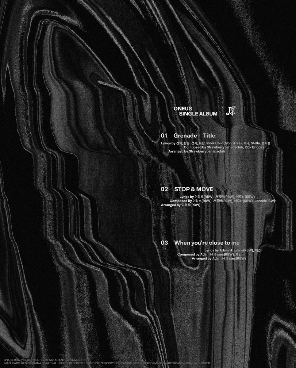 [#원어스]

SINGLE ALBUM [原] 

▪️ TRACK LIST ▪️

2026.01.20 6PM (KST) RELEASE✔

#ONEUS #原 #Grenade
