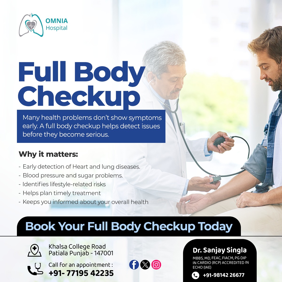 OmniaHospital's tweet photo. Full Body Checkup – Stay Ahead of Silent Health Issues🩺
Many health problems don’t show early symptoms.
📞 Book your Full Body Checkup today: 77195 42235
#FullBodyCheckup #PreventiveHealthcare #HealthFirst #EarlyDetection #HealthyLife #RoutineCheckup #Wellness #StayHealthy https://t.co/1PNQwUS0iB