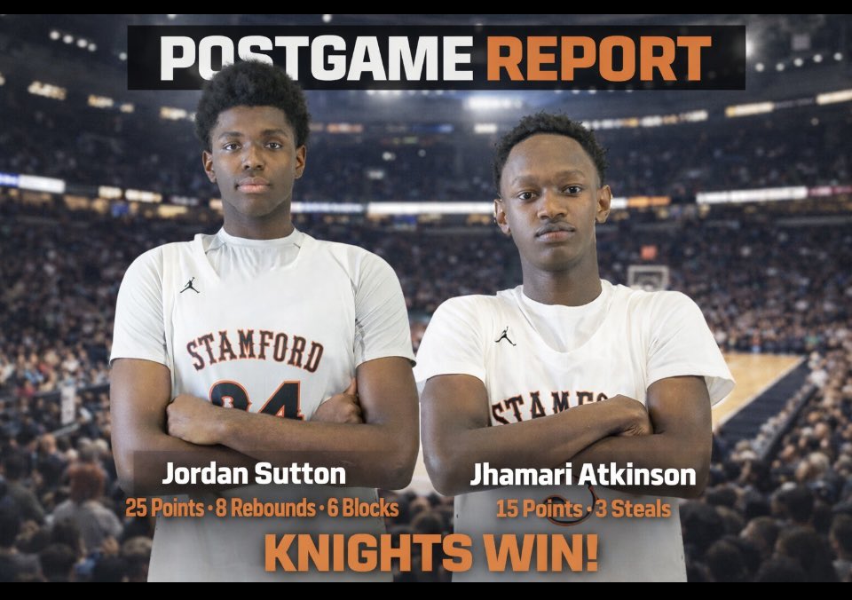 StamfordMBB's tweet photo. Knights over a tough/gritty McMahon Team 52-45. Junior 7 FT Center Jordan Sutton  lead all scorers with 25 points 8 rebounds and 6 blocks. Senior Guard Jhamari Atkinson finished with 15 points and 3 steals. @GametimeCT @fciac #ctbb https://t.co/EYJFT2hmxQ