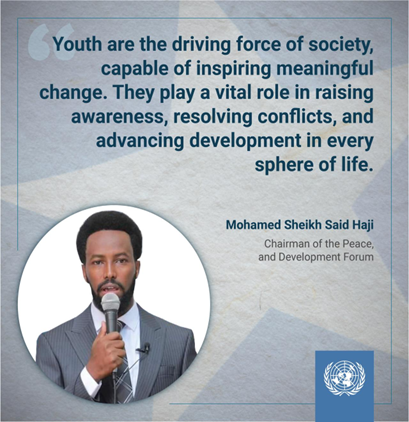 UNTMIS_'s tweet photo. According to the @UN, youth well‑being, participation and empowerment are key drivers of sustainable development and global peace.
In Somalia, where more than 70% of the population is young, youth are a powerful force for state‑ and peace‑building, social transformation and development.
To unlock this potential and to ensure young people are well represented in political and decision‑making processes, more investment is required in education, decent jobs, civic space, and youth‑led initiatives.