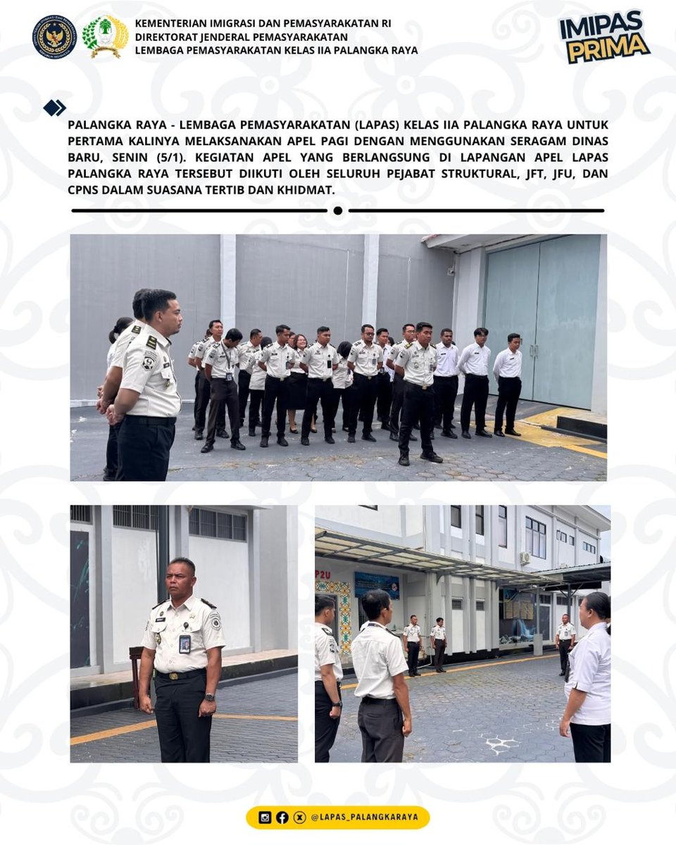 Gunakan Seragam Dinas Baru, Lapas Palangka Raya Teguhkan Komitmen Kinerja dan Integritas

#kemenimipas
#Ditjenpas
#pemasyarakatan
#guardandguide
#DitjenpasKalteng
#IPutuMurdiana
#infoimipas
<a href="/kemenimipas/">Kementerian Imigrasi dan Pemasyarakatan Republik I</a>
@kemenimipas_story
<a href="/galeri/">galeri</a>.kemenimipas
@kanwilditjenpaskalteng