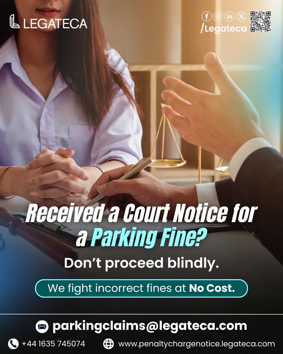A court notice for a parking fine can be stressful. Don’t act blindly. Get expert legal support to challenge incorrect penalties at no cost.

Visit us at: penaltychargenotice.legateca.com

#legateca #ParkingFine #CourtNotice #LegalSupport #FightUnfairFines #KnowYourRights #ParkingPenalty