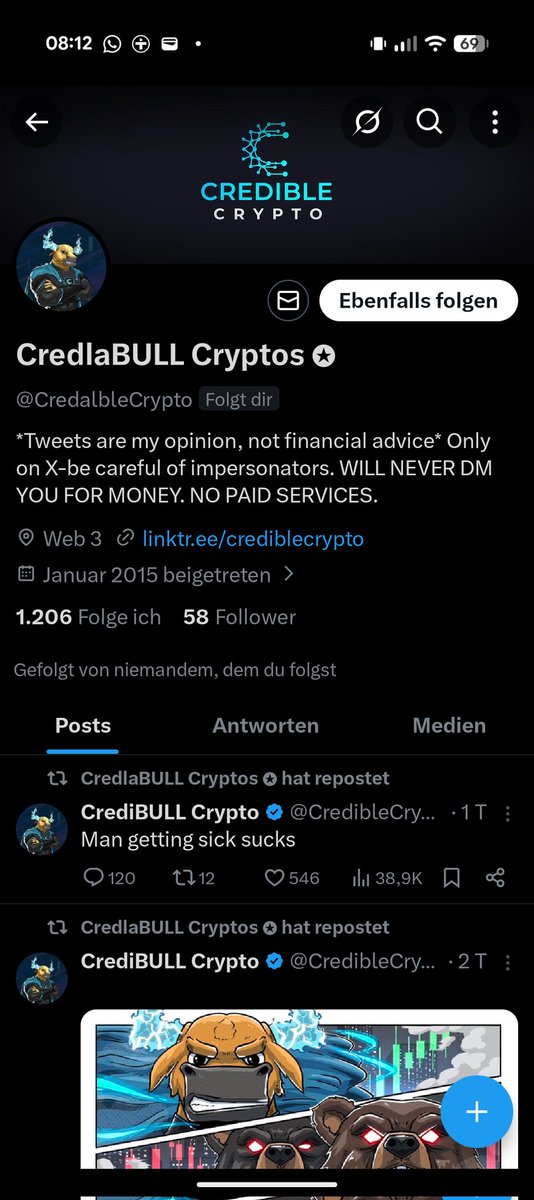 Turndown's tweet photo. @CredibleCrypto Good morning mate. Once more you are being impersonated https://t.co/Lz8obVxQiO