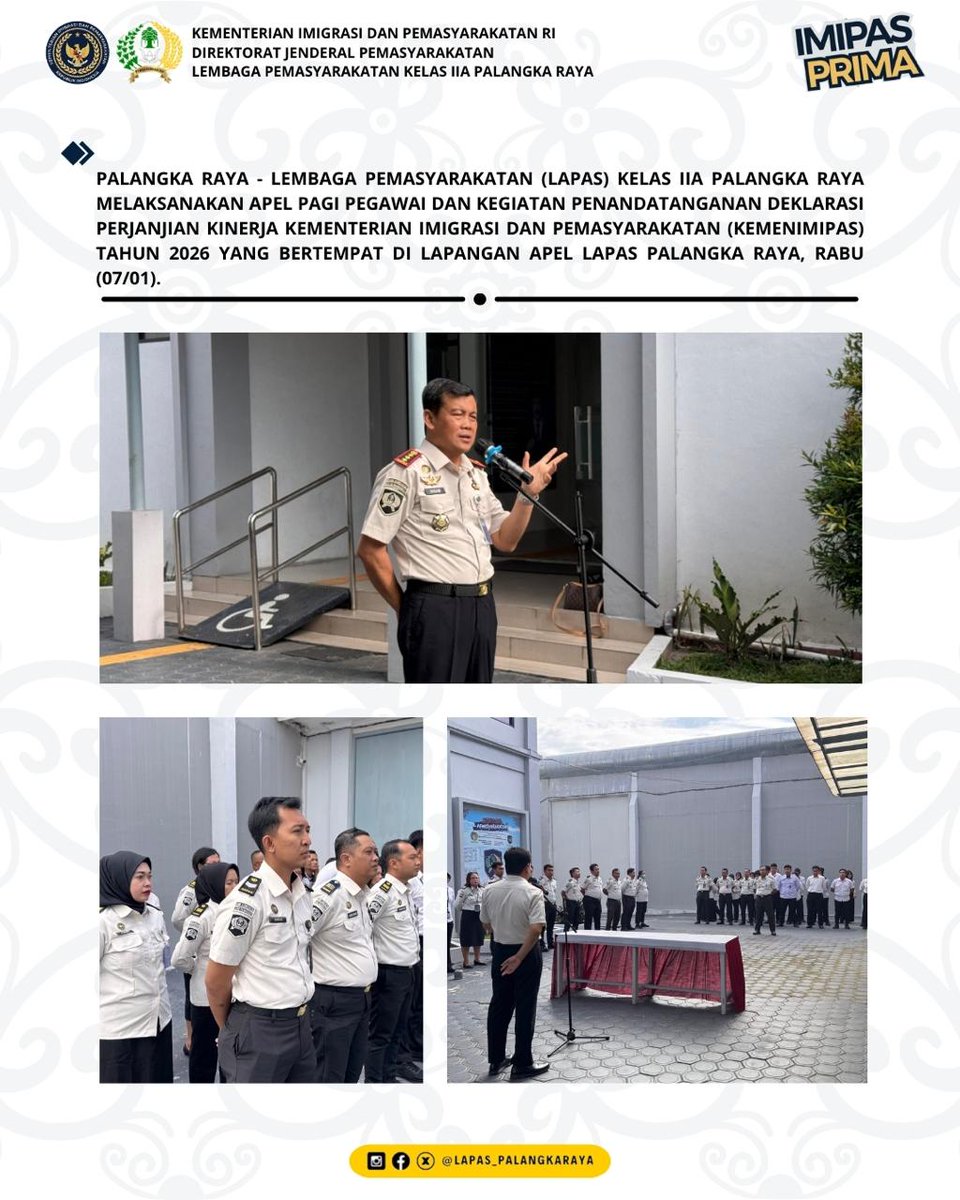 Perkuat Integritas Awal Tahun, Lapas Palangka Raya Teken Perjanjian Kinerja

#kemenimipas
#Ditjenpas
#pemasyarakatan
#guardandguide
#DitjenpasKalteng
#IPutuMurdiana
#infoimipas
<a href="/kemenimipas/">Kementerian Imigrasi dan Pemasyarakatan Republik I</a>
@kemenimipas_story
@diary_kemenimipas
<a href="/galeri/">galeri</a>.kemenimipas
@kanwilditjenpaskalteng