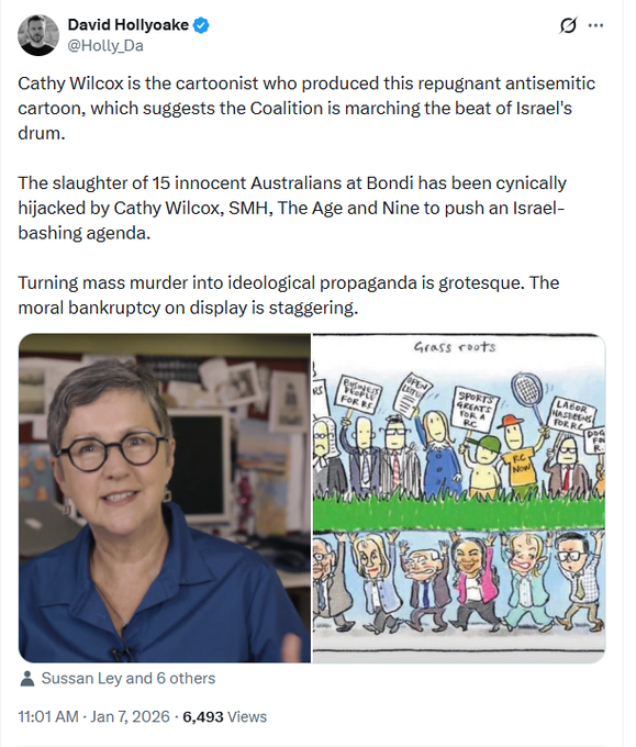You know what's truly grotesque, <a href="/Holly_Da/">David Hollyoake</a>? 

Supporting Israel's genocide of the Palestinians. The moral bankruptcy of Israel and Zionists everywhere on display every single day is more than just staggering. It's an overwhelming crime against humanity. #IStandwithCathyWilcox
