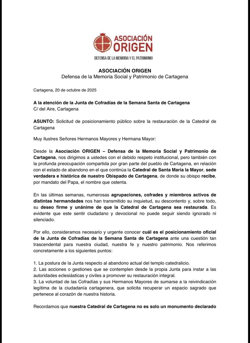 OrigenAsociaCTG's tweet image. “Buscan un Procesionista del Año mientras la Catedral de Cartagena sigue abandonada.”

Hay silencios que pasan a la historia
No como prudencia
No como cautela
Sino como traición moral

Este es uno de ellos

Mientras la Catedral de Cartagena —templo madre, origen de la diócesis,…
