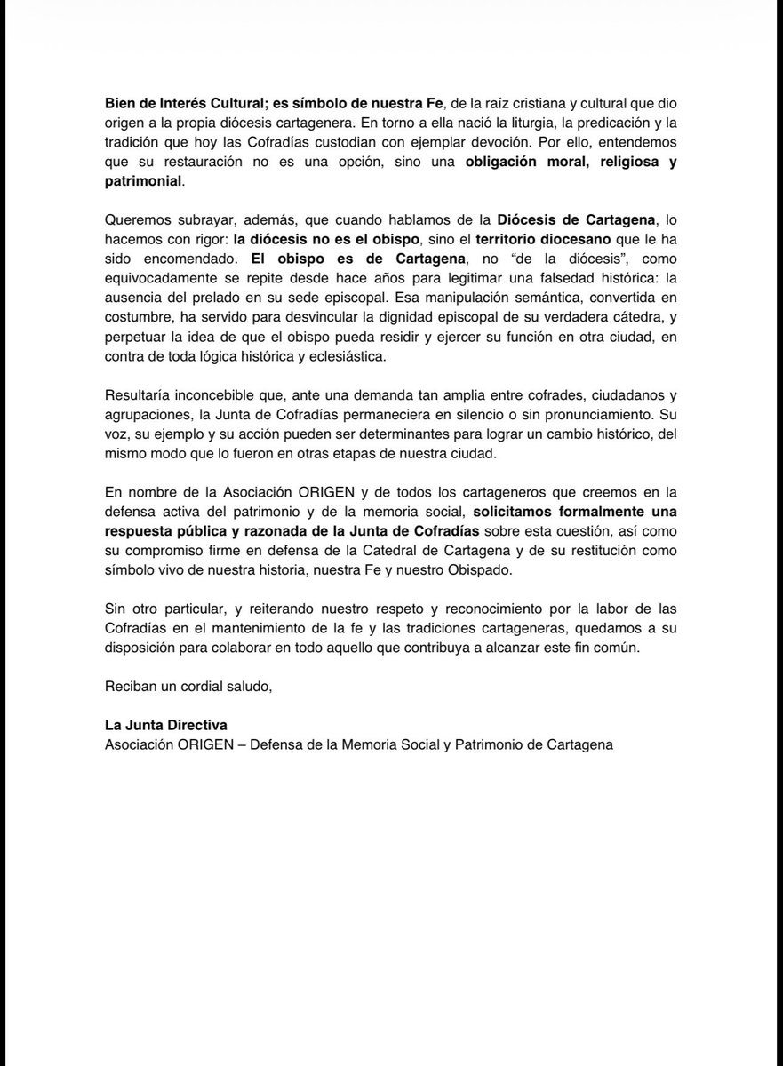 OrigenAsociaCTG's tweet image. “Buscan un Procesionista del Año mientras la Catedral de Cartagena sigue abandonada.”

Hay silencios que pasan a la historia
No como prudencia
No como cautela
Sino como traición moral

Este es uno de ellos

Mientras la Catedral de Cartagena —templo madre, origen de la diócesis,…