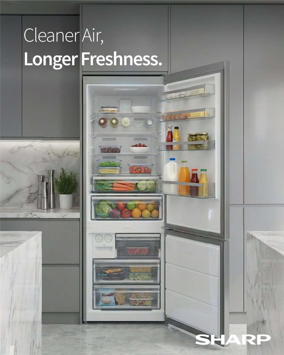 Cleaner air inside the refrigerator helps support longer-lasting freshness for your everyday food storage.

#Sharp #Technology #WhiteGoods