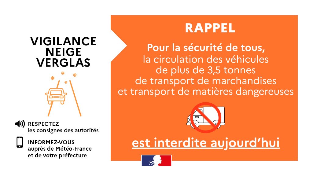 Prefet78's tweet photo. 🟠#Météo | Un nouvel épisode de neige est en cours sur tout le département. Les conditions de circulation se dégradent sur l'ensemble des grands axes. 

RAPPEL : dans le cadre de la mise en œuvre du plan neige verglas en Ile-de-France, la circulation des poids lourds de + de 3,5 tonnes de transport de marchandises et transport de matières dangereuses est interdite.

 Les contrevenants s'exposent à des poursuites.
