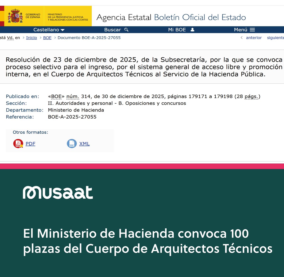 📢 Nueva convocatoria pública para Arquitectura Técnica
El Ministerio de Hacienda ha publicado en el BOE la convocatoria para cubrir 100 plazas del Cuerpo de Arquitectos Técnicos al Servicio de la Hacienda Pública:
✔️ 92 plazas por turno libre
✔️ 8 plazas reservadas para el turno