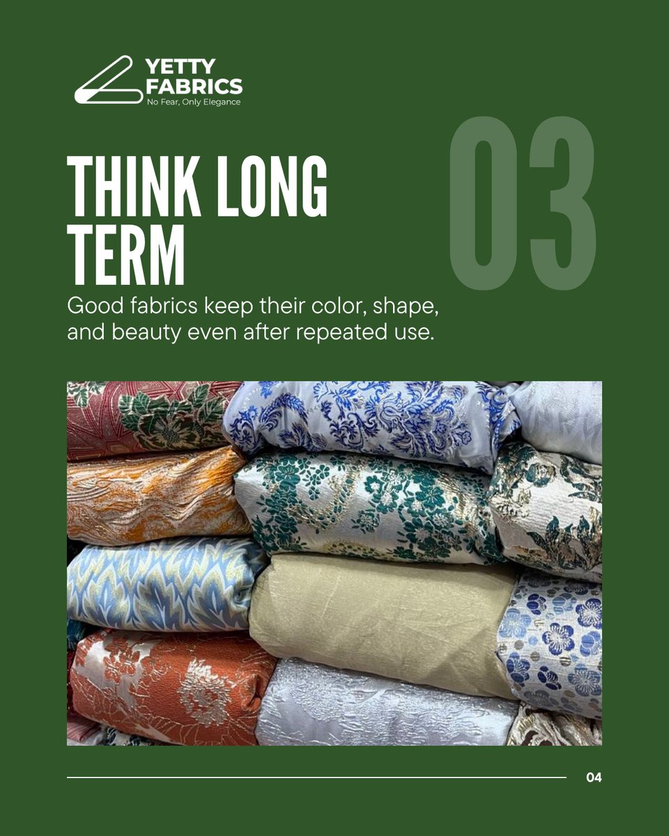 Yetty_Fabric's tweet image. Not all fabrics are created equal.

Knowing what to look for helps you invest wisely and dress confidently.

Save this for later ✨

#FabricTips #LuxuryFabrics #YettyFabrics
#asoebilovers #highlight #lagosfabrics #owambe