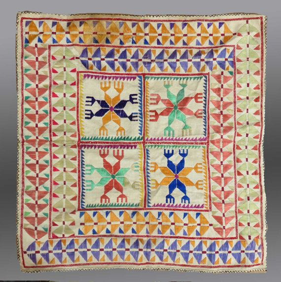 Hazara embroidery from Central Afghanistan, thread art on cotton or silk, known for its geometric patterns created with cross, herringbone,satin and double running stitches 
#Womensart #EmbroideryWeek