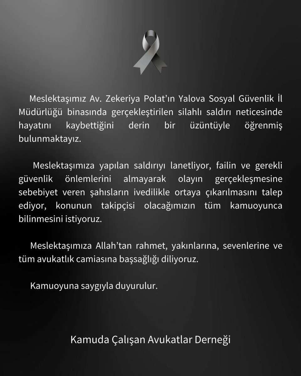 Meslektaşımız Avukat Zekeriya Polat'a Allah'tan rahmet, yakınlarına, sevenlerine ve tüm avukatlık camiasına başsağlığı diliyoruz.