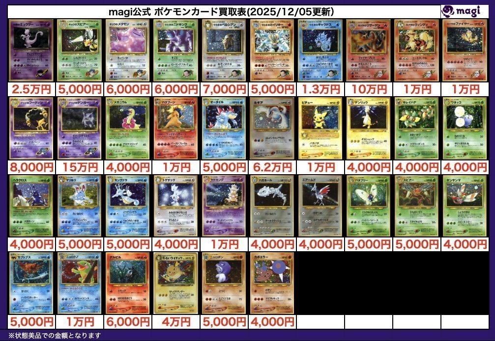 PSA まとめ売り 買取告知】 1/8(木)のポケカ買取表です ✨旧裏レトロ系シングル買取表
