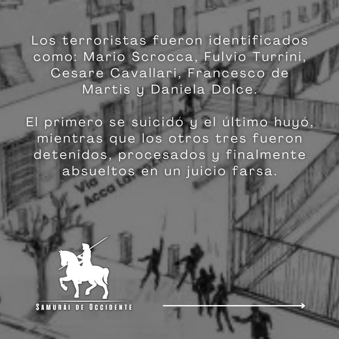 samuraioccident's tweet image. ¿QUÉ SUCEDIÓ EN ACCA LARENTIA?

📆 El 7 de Enero de 1978, Franco Bigonzetti y Francesco Ciavatta fueron asesinados al salir de la sede del Movimiento Sociale Italiano de Via Acca Larentia en Roma, por un comando terrorista de izquierda.

• Después de lo sucedido, y tras las…