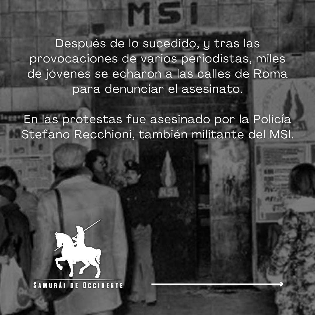 samuraioccident's tweet image. ¿QUÉ SUCEDIÓ EN ACCA LARENTIA?

📆 El 7 de Enero de 1978, Franco Bigonzetti y Francesco Ciavatta fueron asesinados al salir de la sede del Movimiento Sociale Italiano de Via Acca Larentia en Roma, por un comando terrorista de izquierda.

• Después de lo sucedido, y tras las…