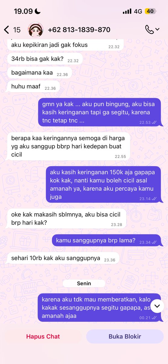 ofKathie's tweet image. berikut chat aku dengan yang bersangkutan, padahal dari awal kami sudah komitmen, dan chatku tidak kunjung dibalas 2 hari kemudian aku rechat dan tadaaa .... begini jawabannya 😅😅

beliau sudah jual acc btw .. ntah apa motifnya wkwk
