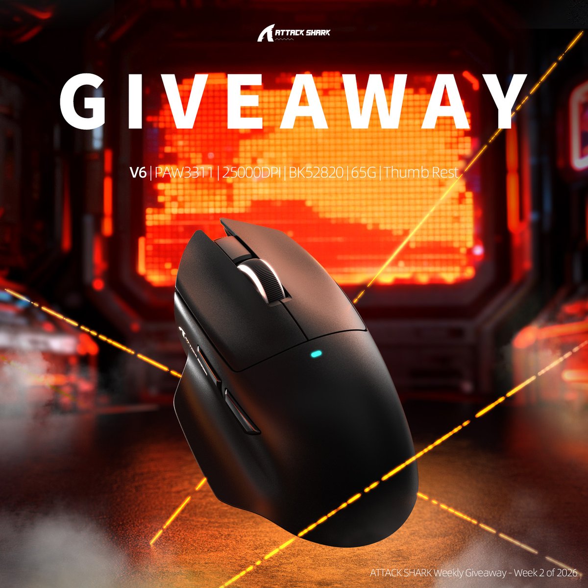 ATTACK SHARK Weekly Giveaway - Week 2 of 2026🎉
👉To enter:gleam.io/yoMqr/attack-s…
🎁Prize: ATTACK SHARK V6 MOUSE 
📝Terms announced on Jan. 14.
👉Where to buy: attackshark.com/products/attac…
👑Last winner: Anthony R, #62121
