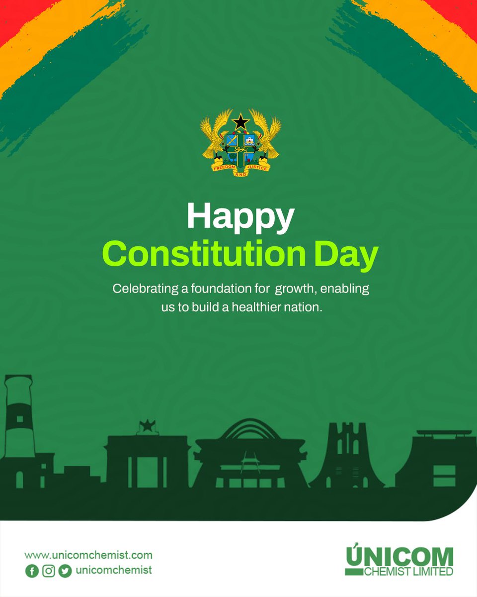 unicomchemist's tweet image. Happy Constitution Day 🇬🇭

As we celebrate the foundation of our nation, Unicom Chemist reaffirms its commitment to providing affordable and quality healthcare, because good health is a right, not a privilege.

#ConstitutionDay #RightToHealth #UnicomChemist #QualityHealthcare