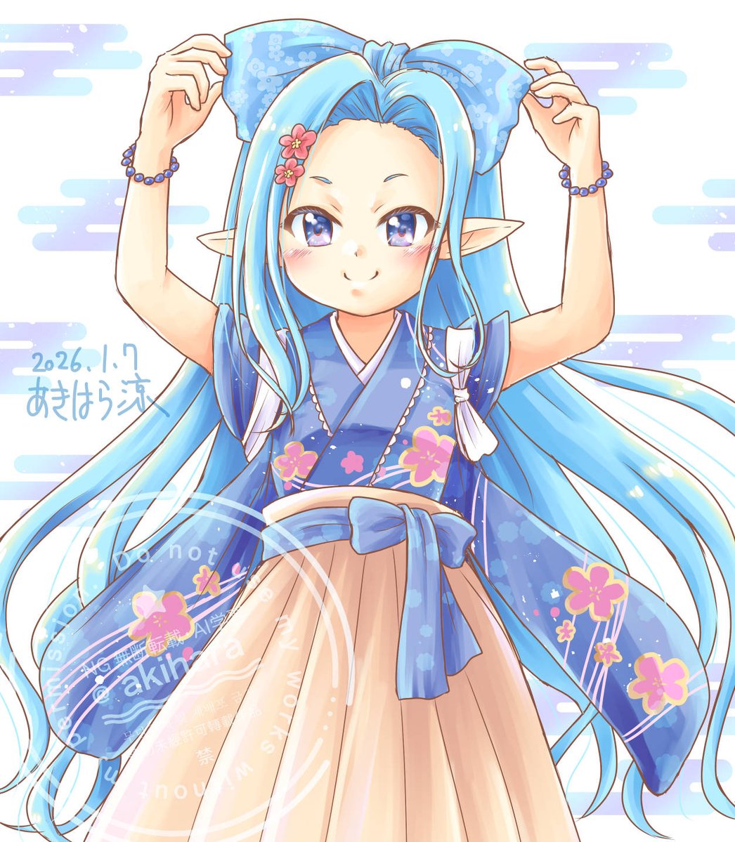 akihara's tweet image. 新年描き初め！ #あいミス レーナちゃんです。新聖装、大きなリボンが可愛いですね。

そして冬コミお疲れ様でした＆本年もどうぞよろしくお願いします～