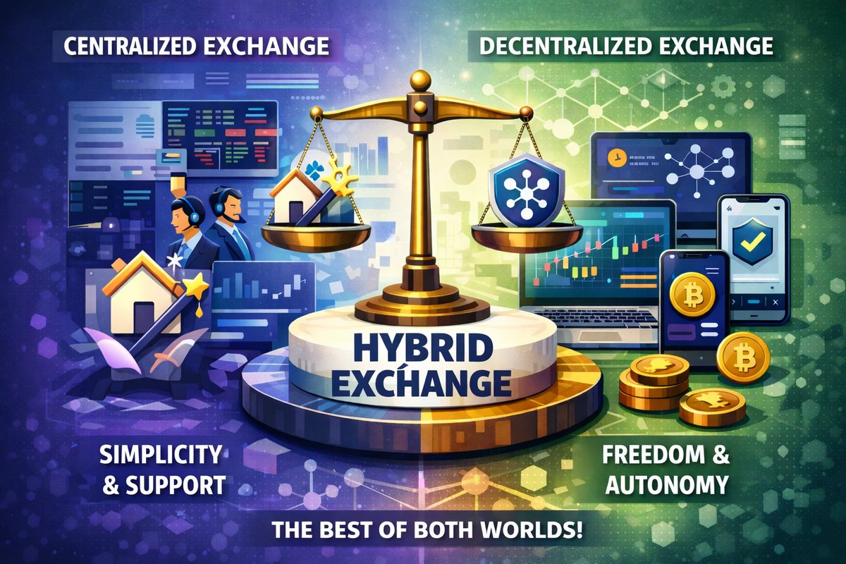 Why is a hybrid exchange necessary? 🤔🔍

- Simplicity and tools of centralized exchanges. 😃⚒️

- Freedom and control of DEXs.🗽🕹️

- The best of both worlds in one place.

#HybridExchange #CryptoEducation #Web3 #SelfCustody #DeFi #Hymple