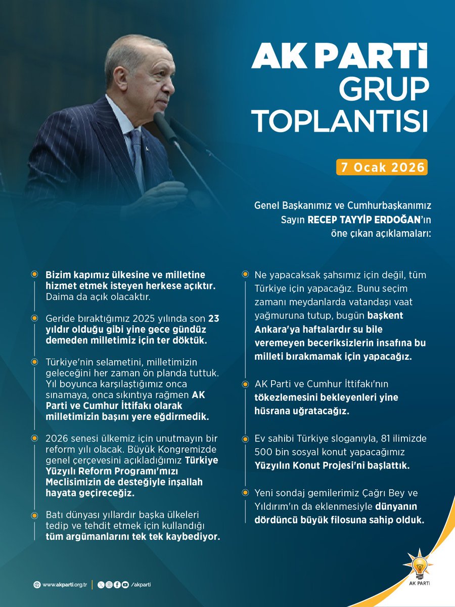 Genel Başkanımız ve Cumhurbaşkanımız Sayın Recep Tayyip Erdoğan’ın TBMM Grup Toplantımızda öne çıkan açıklamaları.