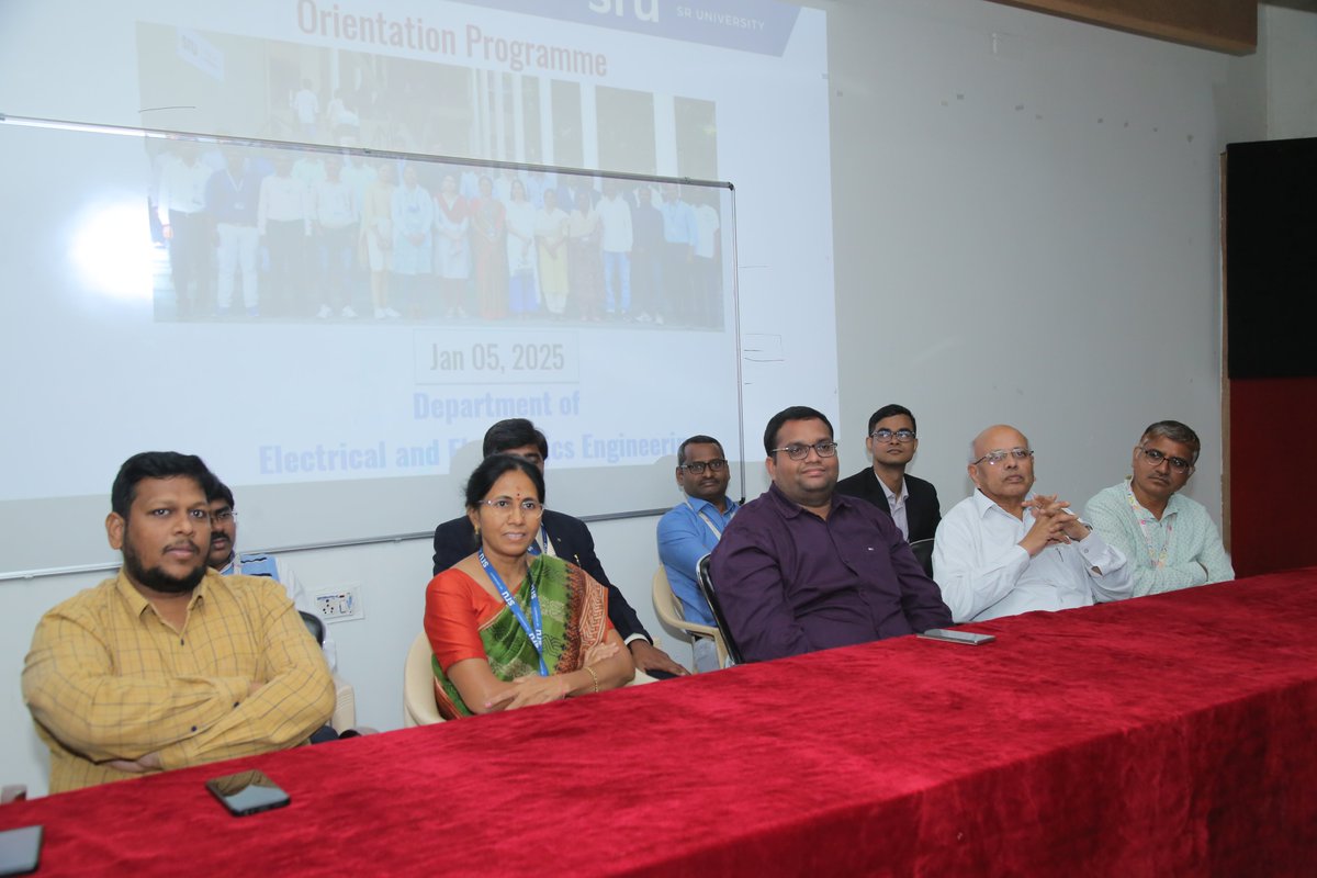 EEESRUniversity's tweet photo. The Dept. of EEE, SR University conducted the UG &amp; PG Orientation Programme for Even Semester 2025–26 on 05 Jan 2026, guiding students on academics and semester expectations. 🎓⚡
@sr_university 
#SRUniversity #EEE #OrientationProgramme #EvenSemester2025_26 https://t.co/SBV4SMK8nD