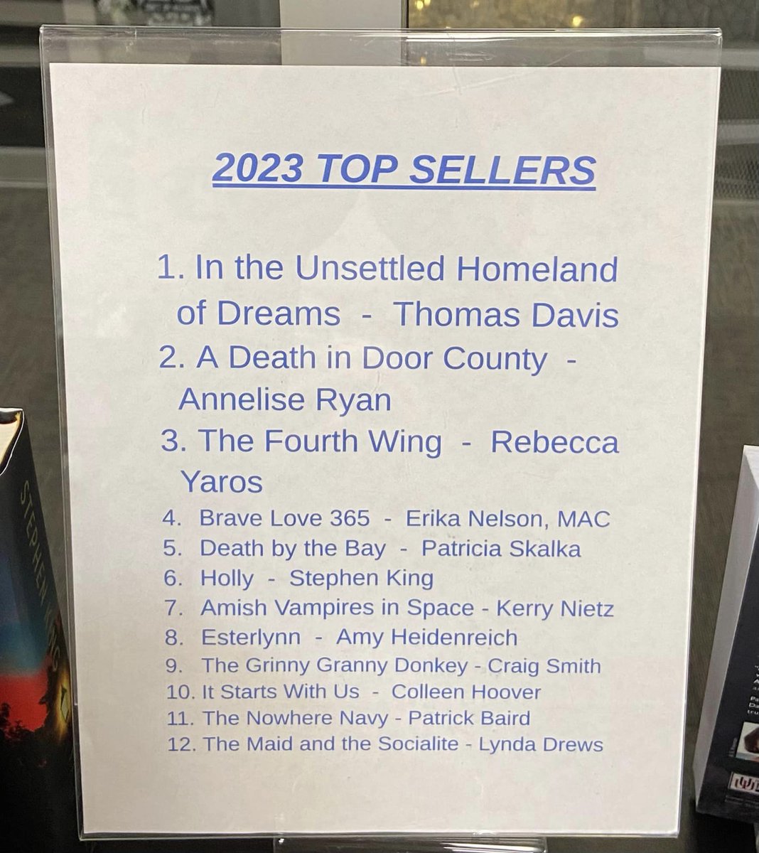 One of the indie bookstores I've highlighted here (Other Worlds Books of Sturgeon Bay) posts a bestseller list each year. Honored that "Amish Vampires in Space" not only made the list again this year, but moved into SECOND place. Drop in and say "hi" if you're in the area!