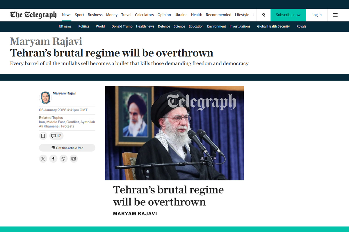Maryam_Rajavi's tweet image. Maryam Rajavi
Tehran’s brutal regime will be overthrown
Every barrel of oil the mullahs sell becomes a bullet that kills those demanding freedom and democracy
telegraph.co.uk/news/2026/01/0…